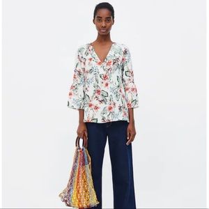 Zara Print Linen Blouse